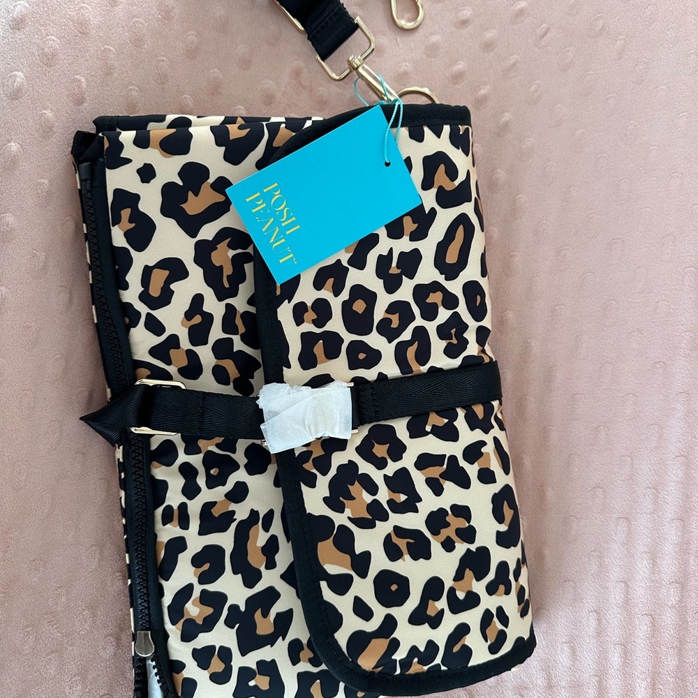 Posh Peanut Leopard Print baby organizer Bag with Teal Interior